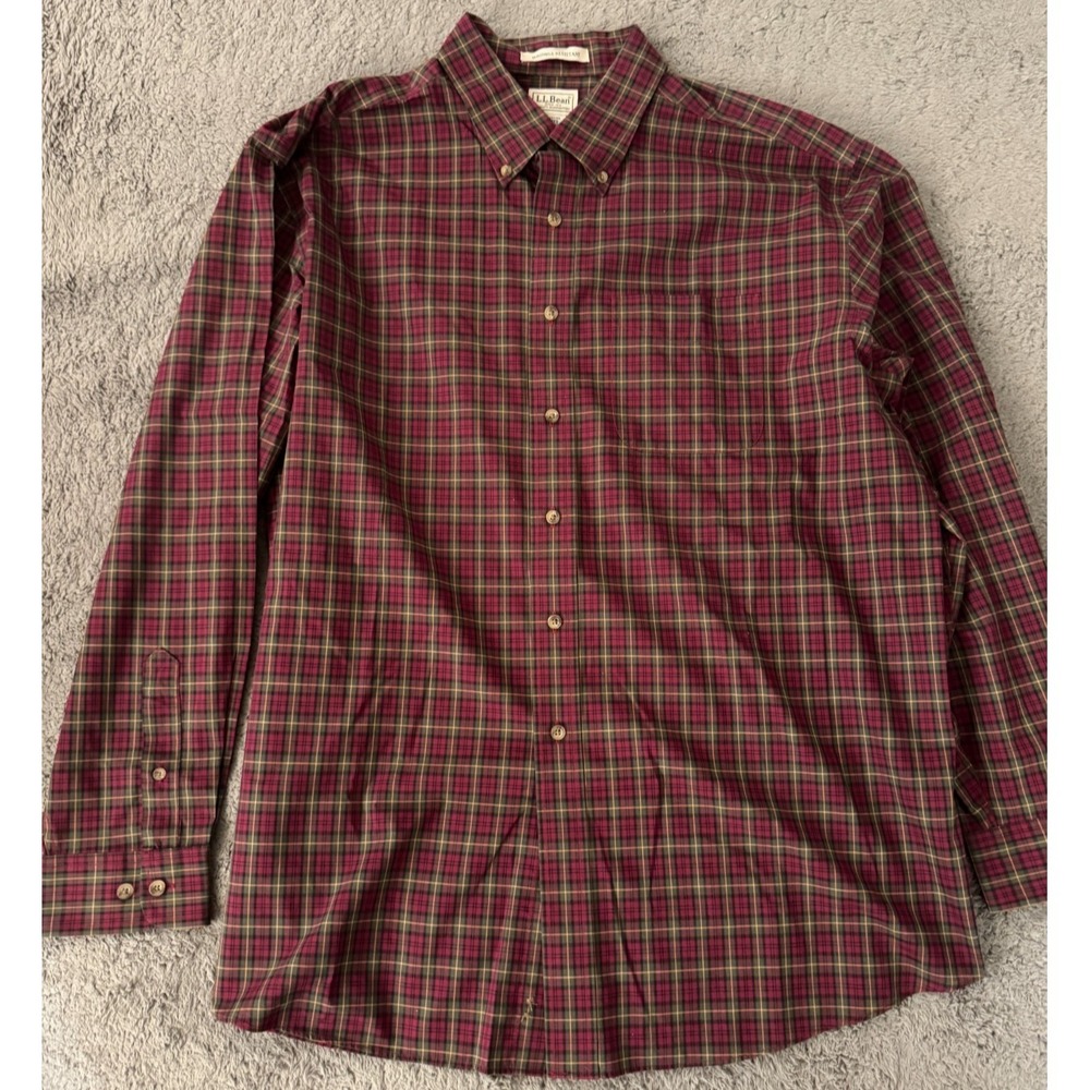 LL Bean Shirt Mens XL Regular Fit Lot of 2 Plaid Wrinkle Resistant 100% Cotton